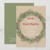 Rustige dennenkrans Kerstvakantiefeest Save The Date (Voorkant / Achterkant)