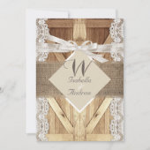 Rustige deur Wedding Beige White Lace Wood Burlap Kaart (Voorkant)