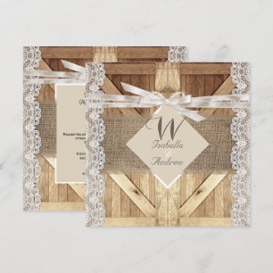 Rustige deur Wedding Beige White Lace Wood Burlap Kaart
