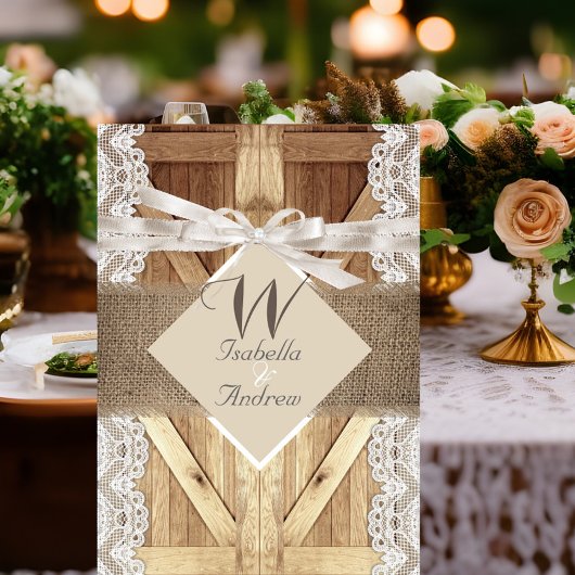 Rustige deur Wedding Beige White Lace Wood Burlap Kaart