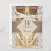 Rustige deur Wedding Beige White Lace Wood Burlap  Kaart (Voorkant)