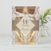 Rustige deur Wedding Beige White Lace Wood Burlap  Kaart (Staand voorkant)