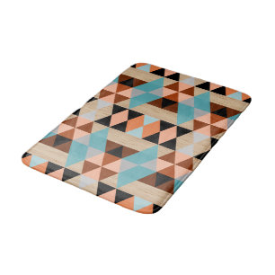 Rustige Diamond Squares Triangles Wood Art Pattern Badmat