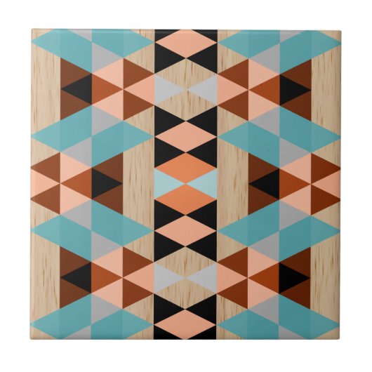 Rustige Diamond Squares Triangles Wood Art Pattern Tegeltje (Voorkant)
