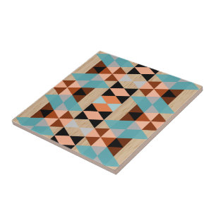 Rustige Diamond Squares Triangles Wood Art Pattern Tegeltje