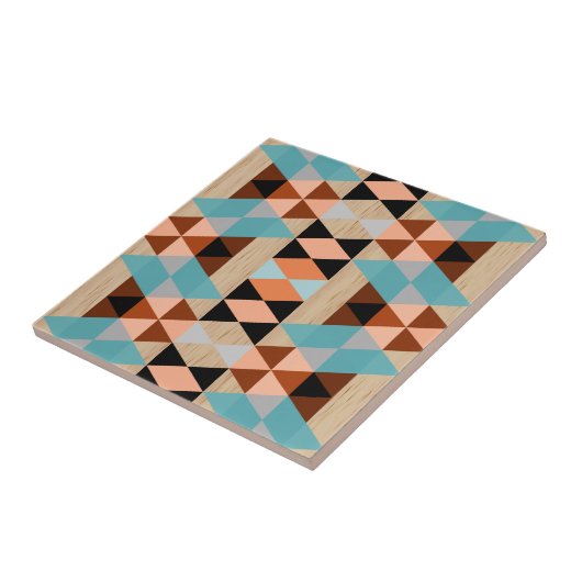 Rustige Diamond Squares Triangles Wood Art Pattern Tegeltje (Zijkant)