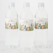 Rustige dieren Hout White Floral Baby shower Waterfles Etiket (Flessen)