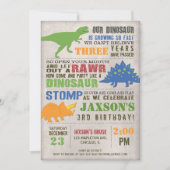 Rustige dinosaur-verjaardagsuitnodiging eerste 1e kaart (Voorkant)