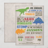 Rustige dinosaur-verjaardagsuitnodiging eerste 1e kaart (Voorkant / Achterkant)