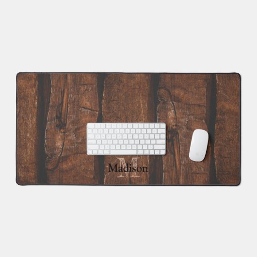 Rustige, donkerbruin, oud hout Monogram Bureaumat (Keyboard & Muis)