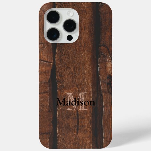 Rustige, donkerbruin, oud hout Monogram Case-Mate iPhone Case (Achterkant)