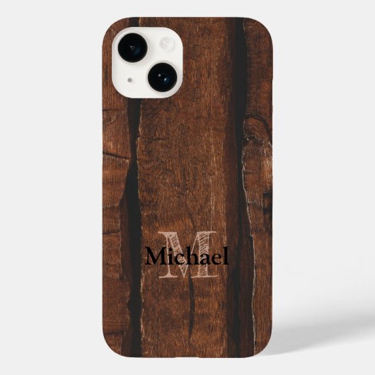 Rustige, donkerbruin, oud hout Monogram Case-Mate iPhone Case (Achterkant)