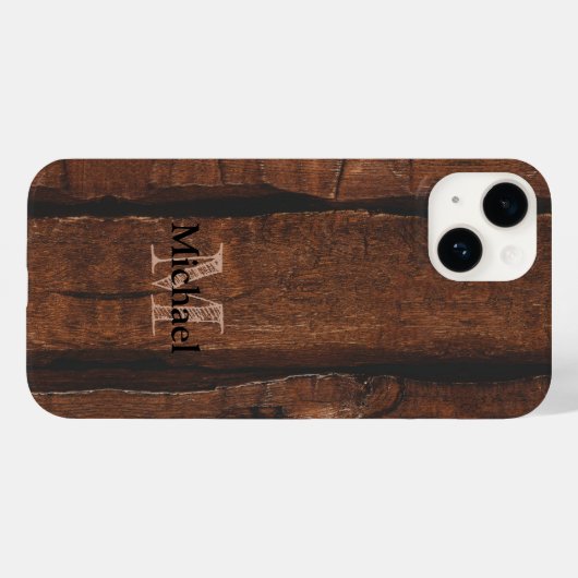 Rustige, donkerbruin, oud hout Monogram Case-Mate iPhone Case (Achterkant (horizontaal))