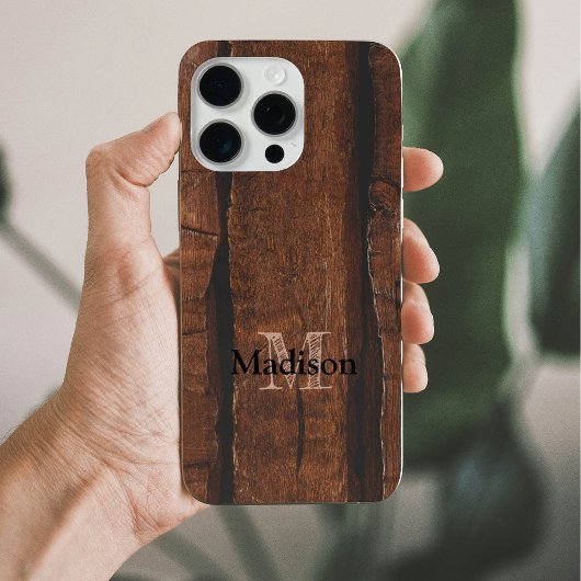 Rustige, donkerbruin, oud hout Monogram Case-Mate iPhone Case