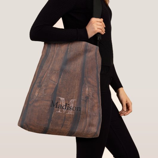 Rustige, donkerbruin, oud hout Monogram Crossbody Tas (Dichtbij)
