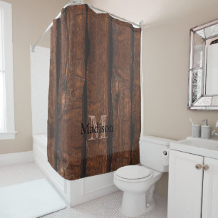 Rustige, donkerbruin, oud hout Monogram Douchegordijn