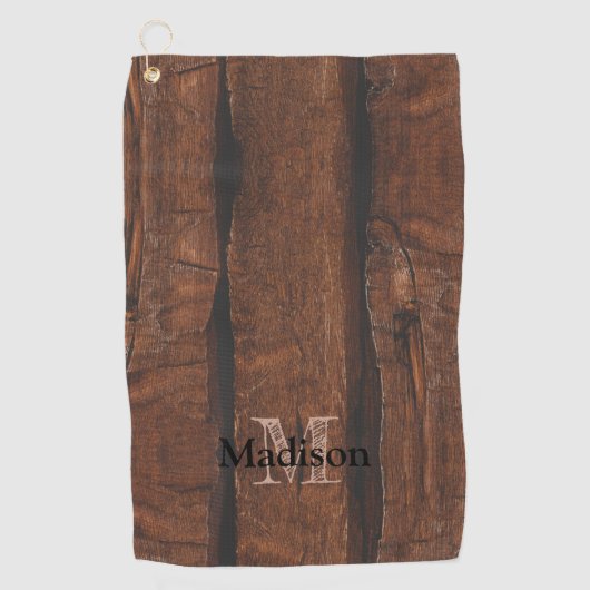Rustige, donkerbruin, oud hout Monogram Golfhanddoek (Voorkant)