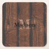 Rustige, donkerbruin, oud hout Monogram Kartonnen Onderzetters (Voorkant)