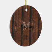 Rustige, donkerbruin, oud hout Monogram Keramisch Ornament (Rechts)