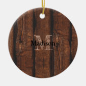 Rustige, donkerbruin, oud hout Monogram Keramisch Ornament (Voorkant)