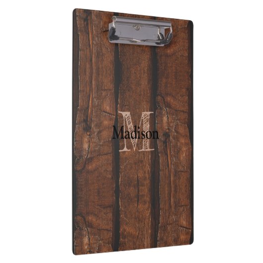 Rustige, donkerbruin, oud hout Monogram Klembord (Rechts)