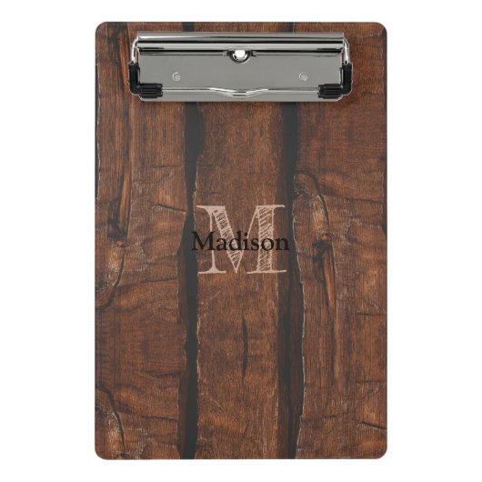 Rustige, donkerbruin, oud hout Monogram Mini Klembord (Voorkant)