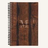 Rustige, donkerbruin, oud hout Monogram Notitieboek (Voorkant)