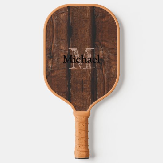 Rustige, donkerbruin, oud hout Monogram Pickleball Paddle (Voorkant)