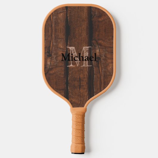 Rustige, donkerbruin, oud hout Monogram Pickleball Paddle (Achterkant)