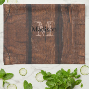 Rustige, donkerbruin, oud hout Monogram Theedoek