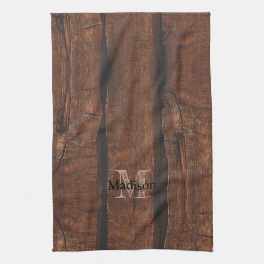 Rustige, donkerbruin, oud hout Monogram Theedoek (Verticaal)