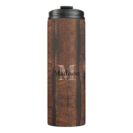 Rustige, donkerbruin, oud hout Monogram Thermosbeker