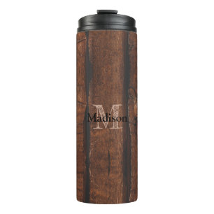 Rustige, donkerbruin, oud hout Monogram Thermosbeker