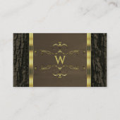 Rustige donkerbruine boomschors gouden randmonogra visitekaartje (Voorkant)