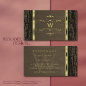 Rustige donkerbruine boomschors gouden randmonogra visitekaartje