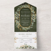 Rustige donkerbruine gouden olievlekken bruiloft all in one uitnodiging (Binnen)