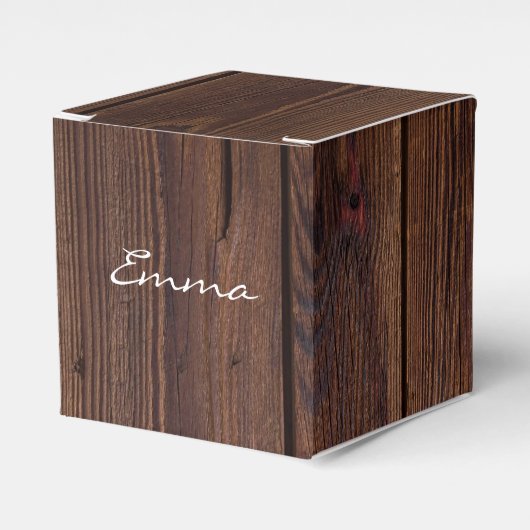 Rustige, donkerbruine houten flank landstijl bedankdoosjes (Voorkant Zijde)