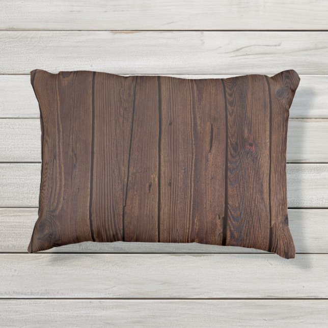 Rustige, donkerbruine houten flank landstijl buitenkussen (Achterkant)