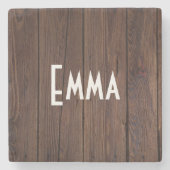 Rustige, donkerbruine houten flank landstijl stenen onderzetter (Voorkant)