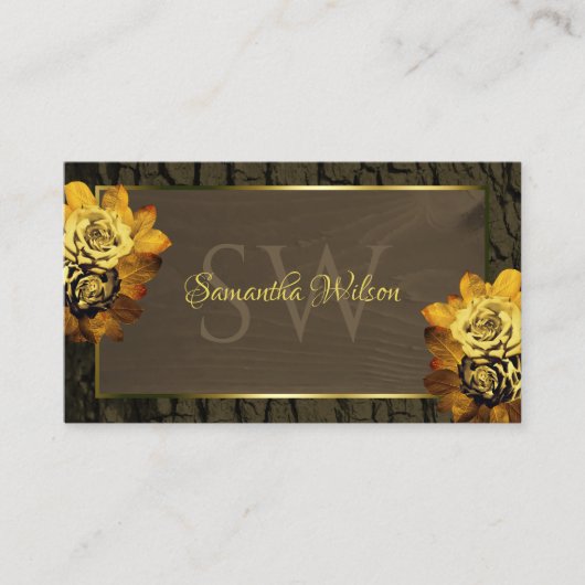 Rustige, donkerbruine houten korrels - Bark Monogr Visitekaartje (Voorkant)