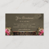 Rustige, donkerbruine houten korrels roze rozenmon visitekaartje (Achterkant)