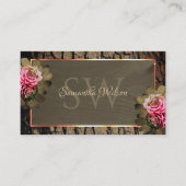 Rustige, donkerbruine houten korrels roze rozenmon visitekaartje (Voorkant)
