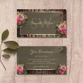 Rustige, donkerbruine houten korrels roze rozenmon visitekaartje