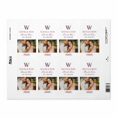 Rustige donkerrode monogram wijn huwelijksgunst etiket (Full Sheet)