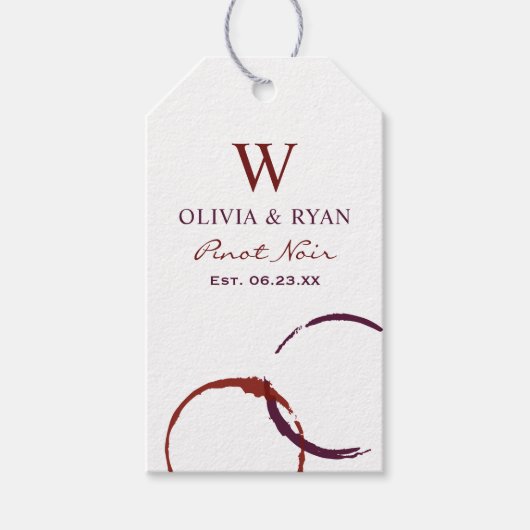 Rustige donkerrode wijnvlek Monogram gunst Cadeaulabel (Voorkant)