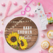 Rustige, donkerrode zonnebloempjes Baby shower Papieren Bordje (Feest)