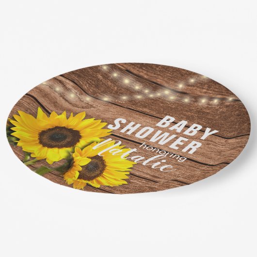 Rustige, donkerrode zonnebloempjes Baby shower Papieren Bordje (Gekanteld)