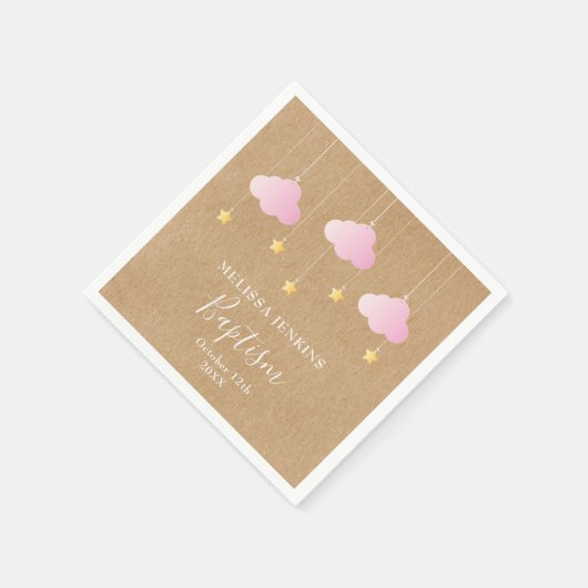 Rustige Doop Pinke Wolken Gouden Sterren Servet (Hoek)