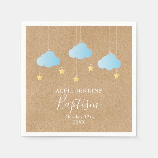 Rustige doopfeest uitnodiging voor baby jongen met servet (Voorkant)