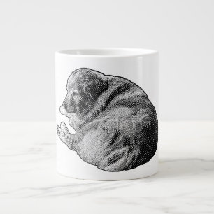 Rustige Dot Dog Warmt Elke Gezellige Ochtend Op Grote Koffiekop
